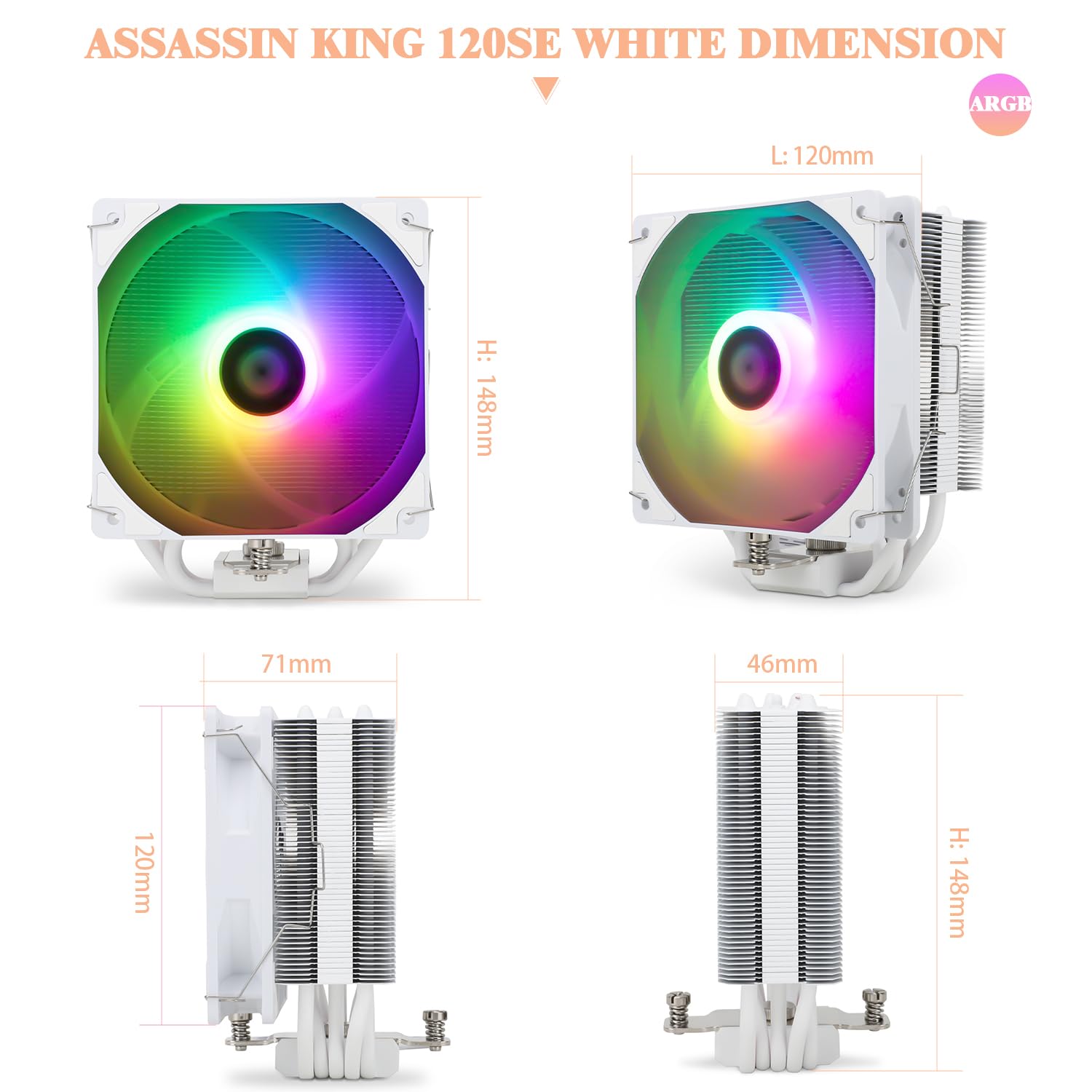 TR Assassin King 120 SE White ARGB Refroidisseur d'air pour processeur,5 caloducs,TL-C12CW-S PWM Refroidisseur de processeur silencieux, Pour AMD AM4 AM5/Intel 1151/1150/1200/1700