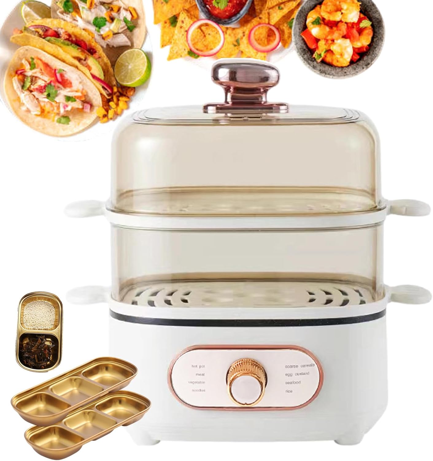 10.5l Multifunctional Electric Steamer & Shabu Hot Pot, Double Layer Steam Cooker with Bottom Pot and Steam Tray, Visually Stackable Food Steamer Non-Stick 1200w 2-in-1