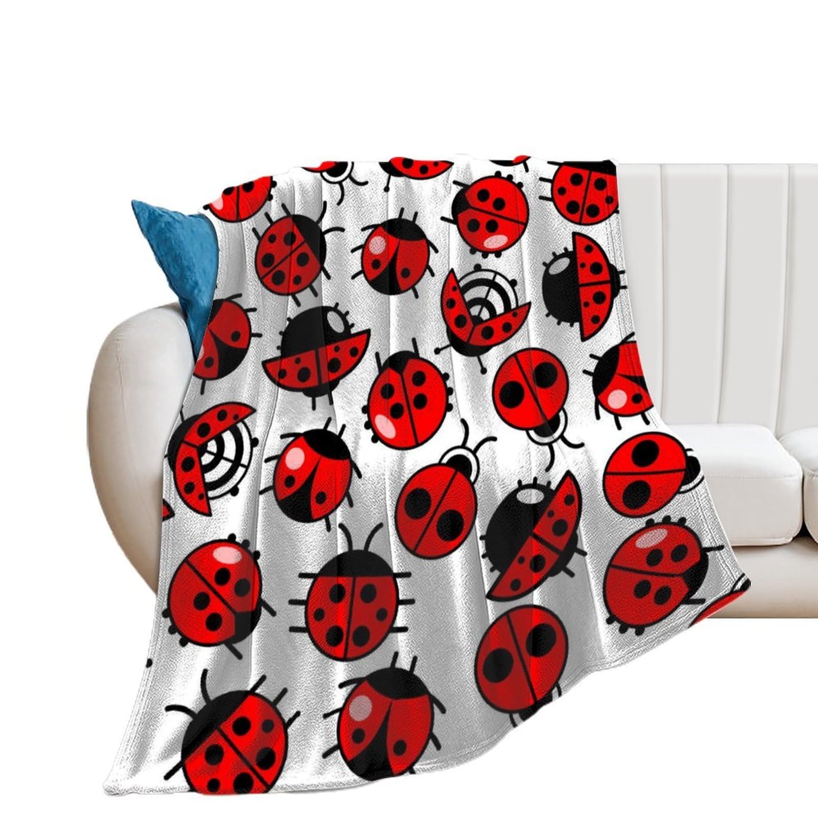 Crawling Ladybugs Flannel Blanket Soft Throw Blankets Bed Couch Sofa Travel