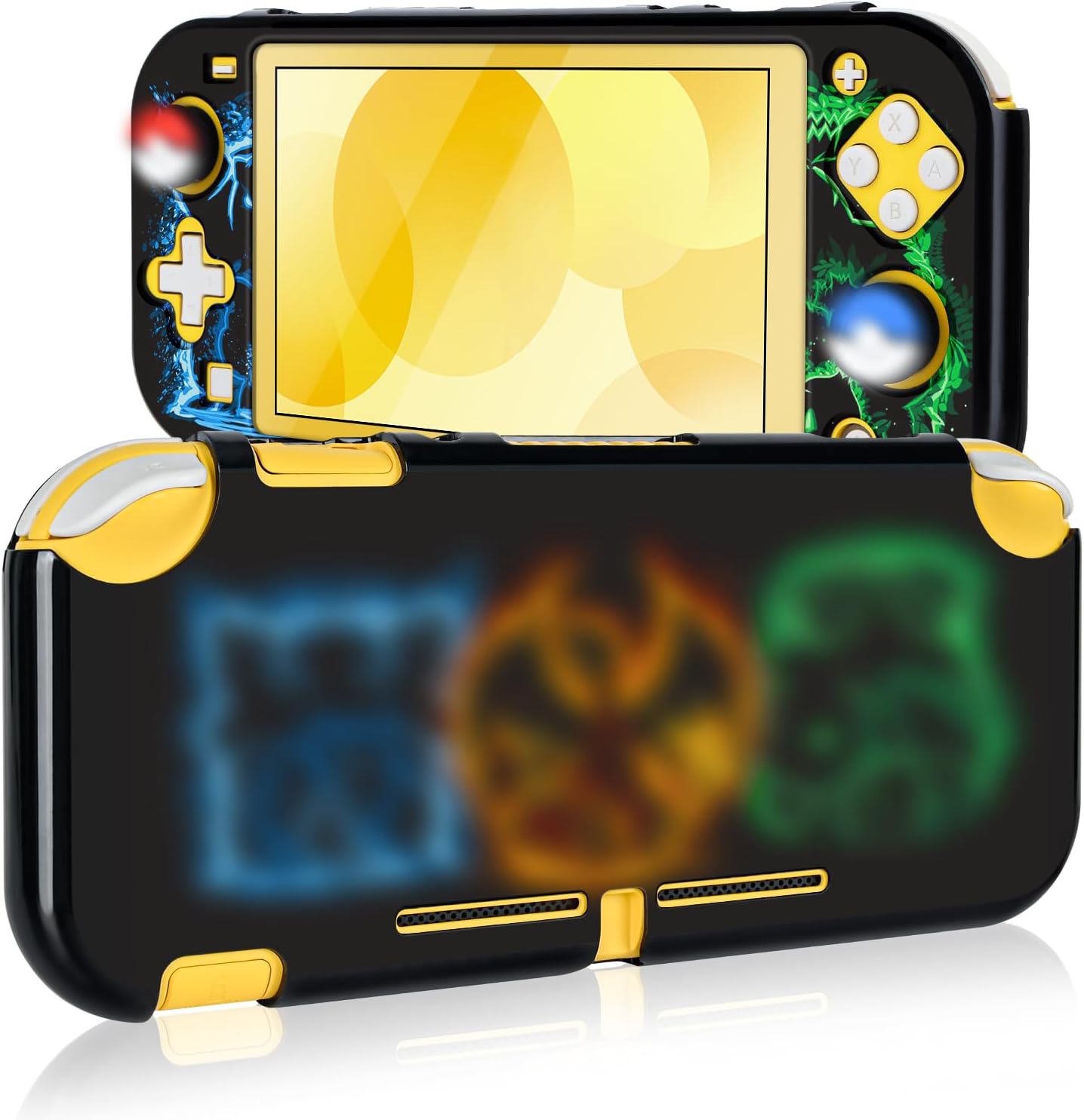 DLseego Cartoon Monster Switch Lite Protective Case Cool Soft TPU Shell Shockproof Scratch Resistant Cover Joy Con Japanese Amine Skin with 2PCS Blue and Red Balls Thumb Grips Caps for Switch 2019