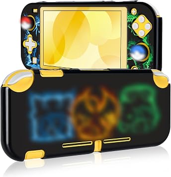 DLseego Cartoon Monster Switch Lite Protective Case Cool Soft TPU Shell Shockproof Scratch Resistant Cover Joy Con Japanese Amine Skin with 2PCS Blue and Red Balls Thumb Grips Caps for Switch 2019