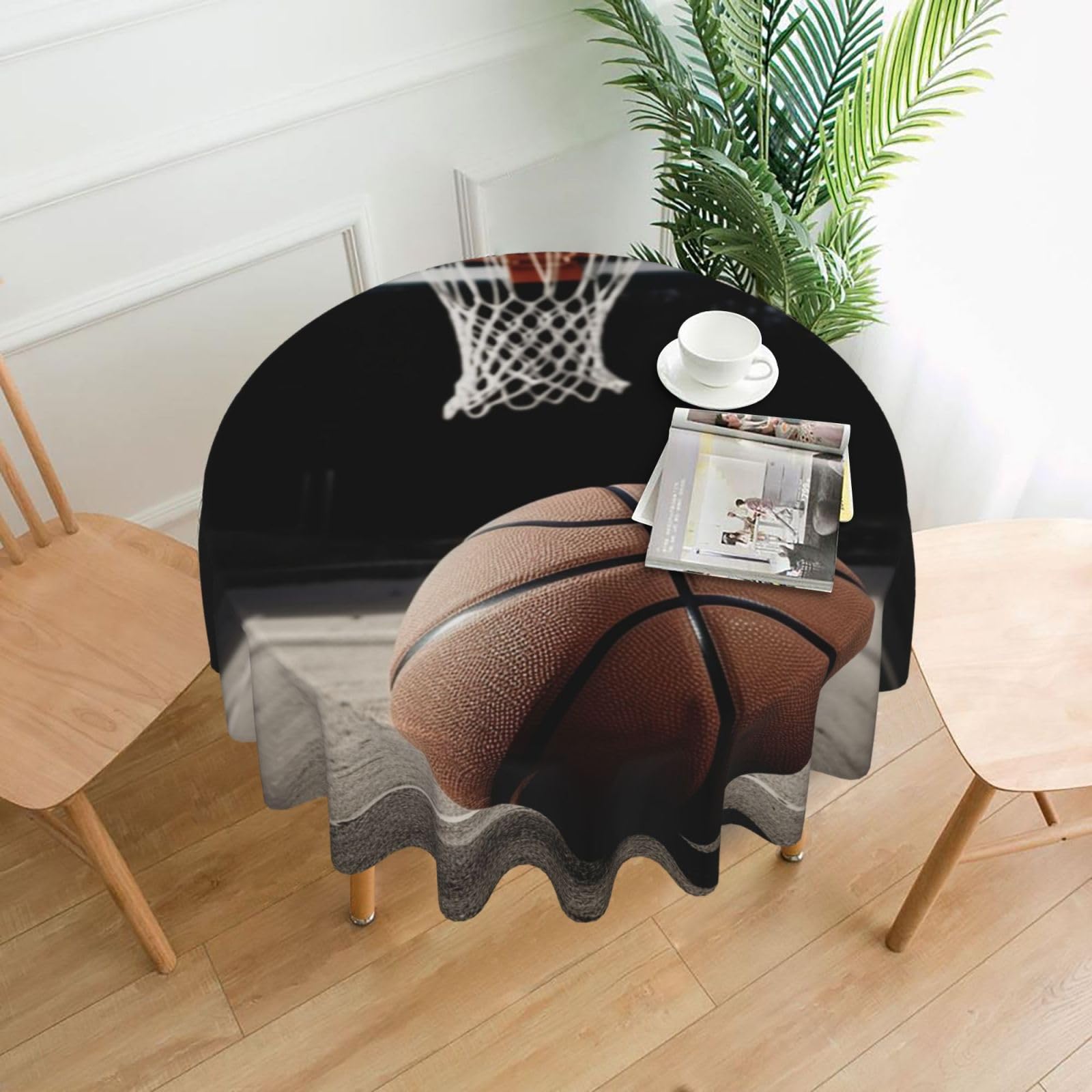 FodPand Basketball Tablecloths for Round Tables 60 Inch - Reusable Washable Dining Table Clothes - Stain and Wrinkle Resistant Decorative Fabric Table Cover for Wedding Party