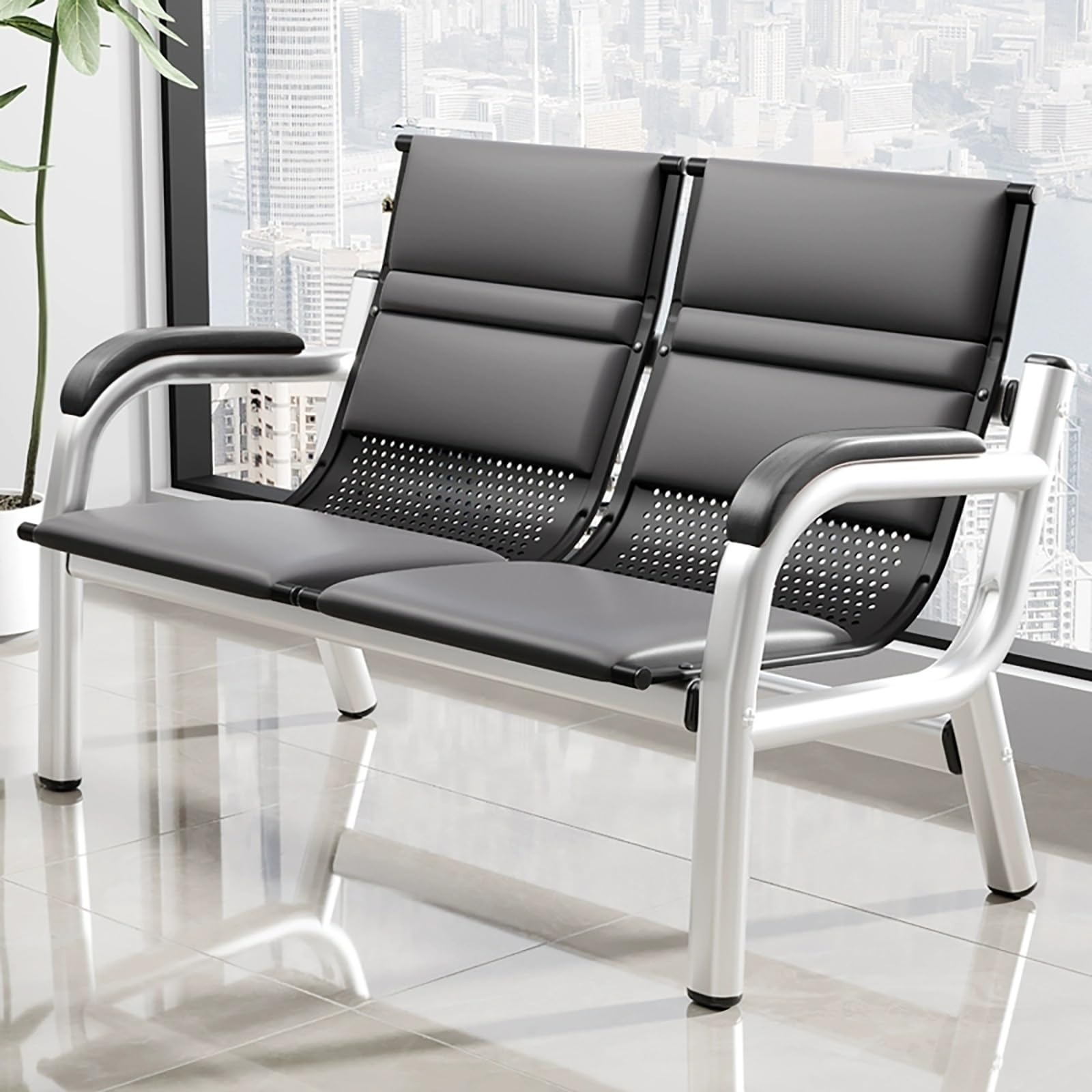 Banco para sala de espera de 2 plazas asientos de recepción con reposabrazos para aeropuertos y clínicas