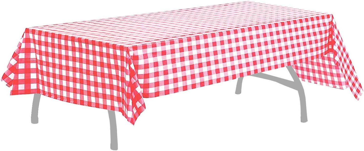 Pcs of 2 Red & White Premium Plastic Checkered Flag Tablecloths Picnic Table Covers, Tablecovers Party Favor (2, RED & White)