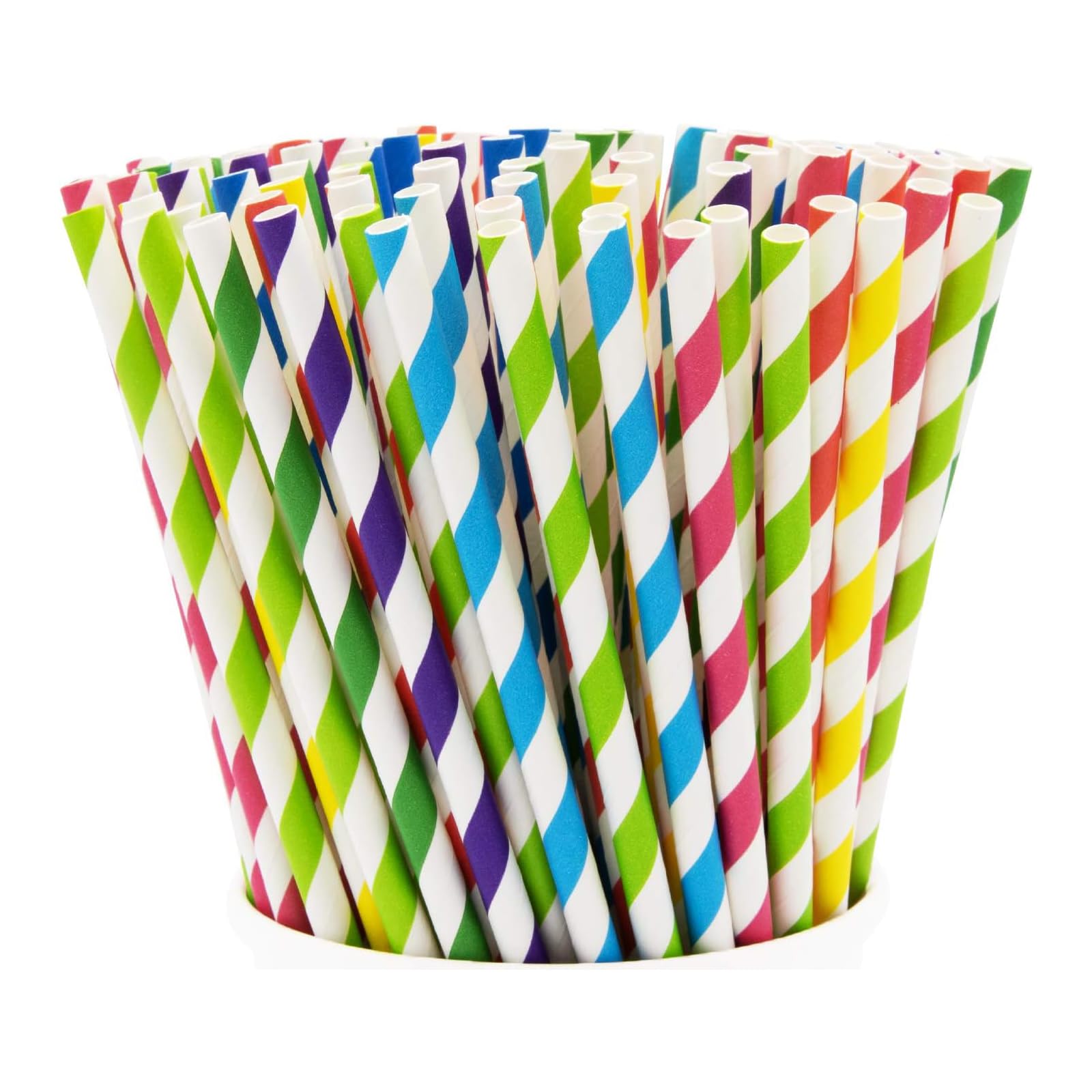 Drinking Straws, Striped Paper Drinking Straws, Disposable Plastic Drinking Straws, Biodegradable Straws, for Cake Pops in Birthday, Anniversary, Wedding, Holiday Celebrations 100pcs