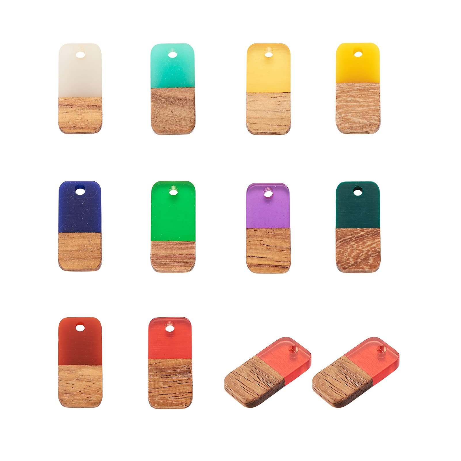 PandaHall 50pcs Resin Wooden Earring Pendants 20.5x10x3~4mm Rectangle Geometric Earring Charms Vintage Resin Wood Statement for Earring Jewelry Making Supplies, Random Mixed Color