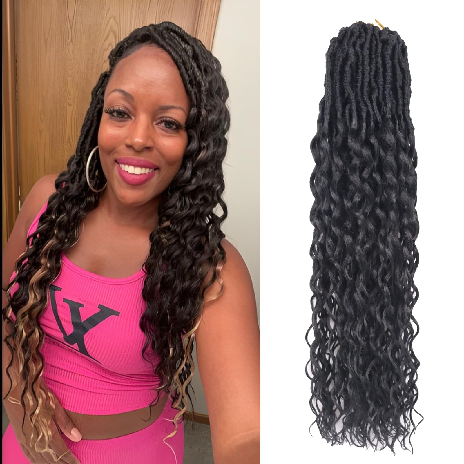 Deep Faux Locs Crochet Hair 24 Inch 8 Packs Goddess Locs Crochet Hair Soft Loc Pre Looped with Curly Ends Deep Wave Crochet Braids Hair Extension for