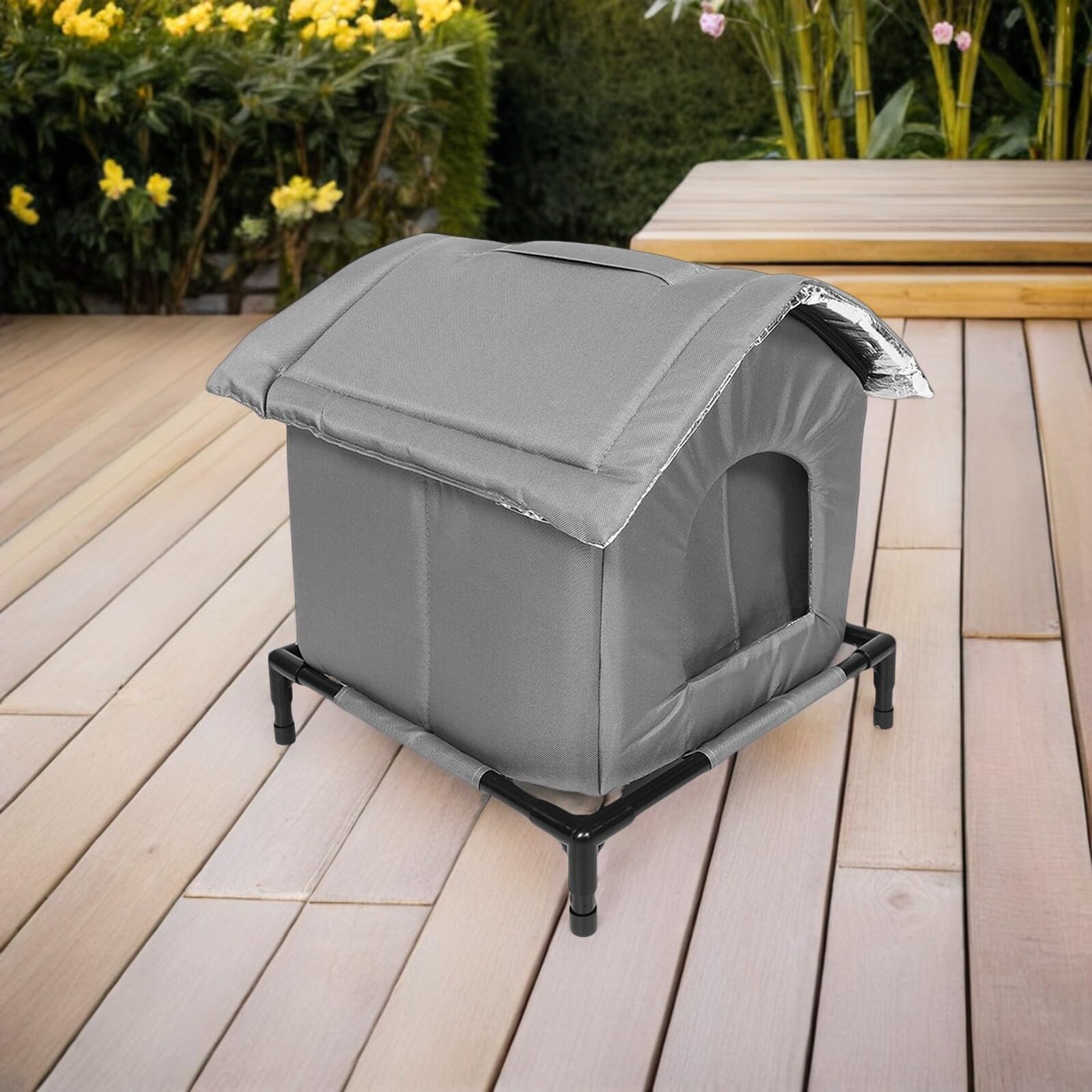 Abaodam Niche à Chat Extérieure Étanche Et Isolée en Tissu Imperméable, Petite Taille Grise, Abri Fermé Protecteur pour Chats Errants, Refuge Hivernal pour Espaces Extérieurs Et Jardins