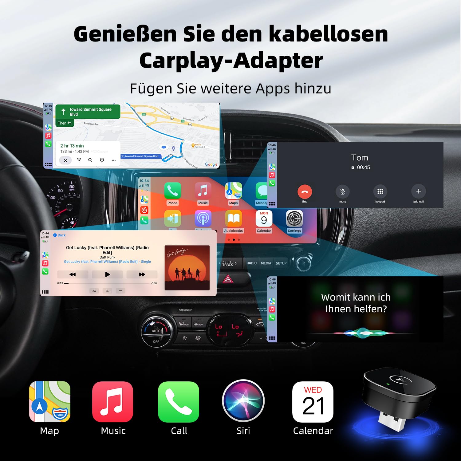 CarPlay Wireless Adapter 2026 Upgrade auf Kabelloses, Plug & Play, USB/Type-C, Mini & Stabiler Apple Car Play Wireless Adapter Kompatibel mit iOS 10+ Wired CarPlay Autos ab 2015