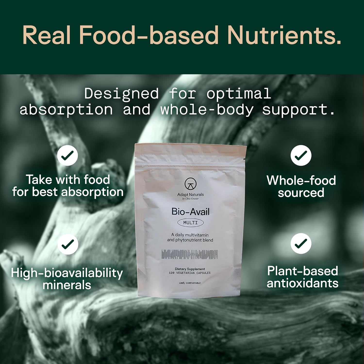 Adapt Naturals Multivitamin for Women & Men, Bioavailable Easy-to-Absorb Multivitamin Daily Supplement with Biotin, Niacin, Vitamin A, B, C, D, E, K1, Zinc, Magnesium - Immune Support - 30 Day Supply