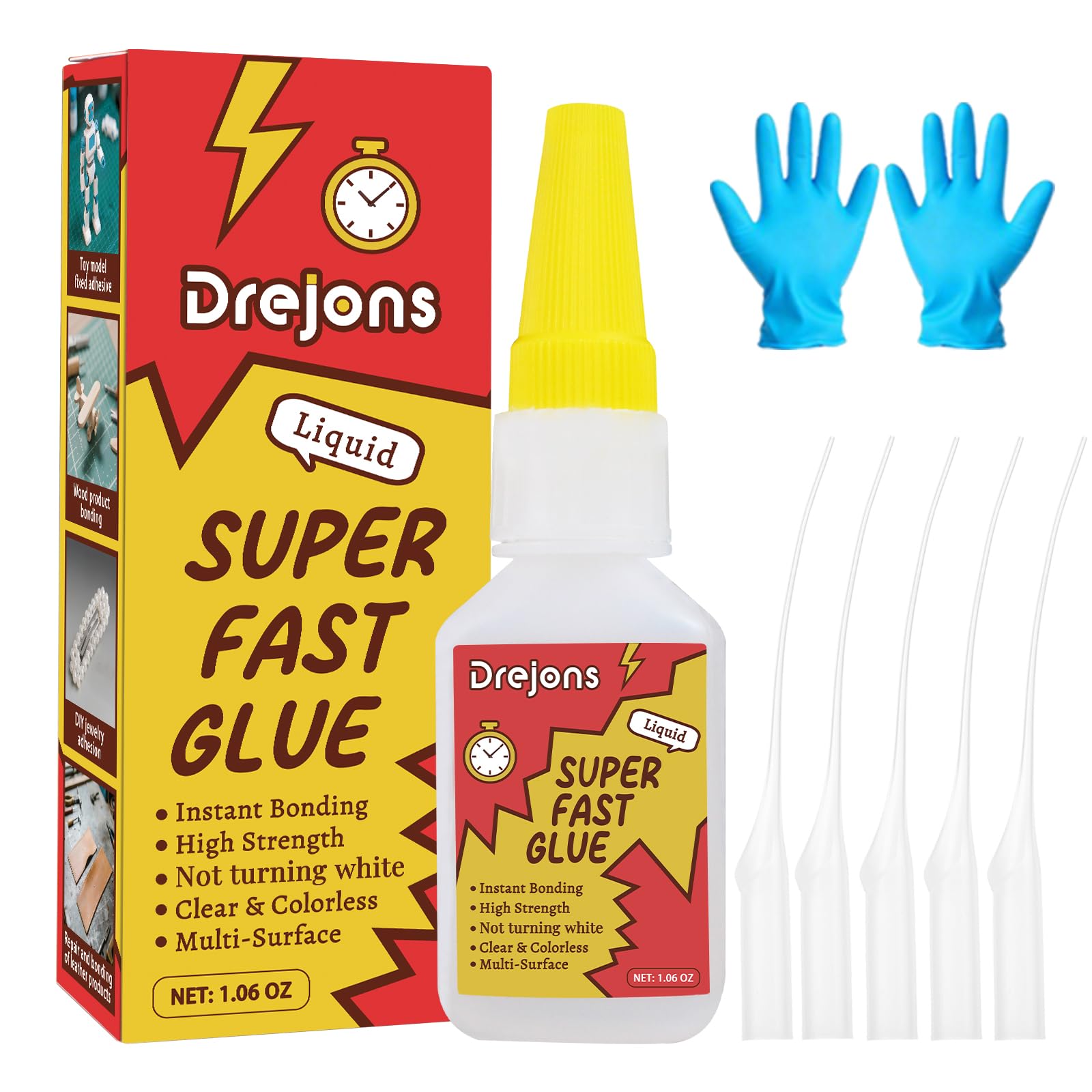 Super Glue Gel, Clear Glue Fast-Drying Thin & Strong Adhesive Superglue for Plastic, Wood, DIY Craft, Leather, Metal & Ceramic 1.06 oz