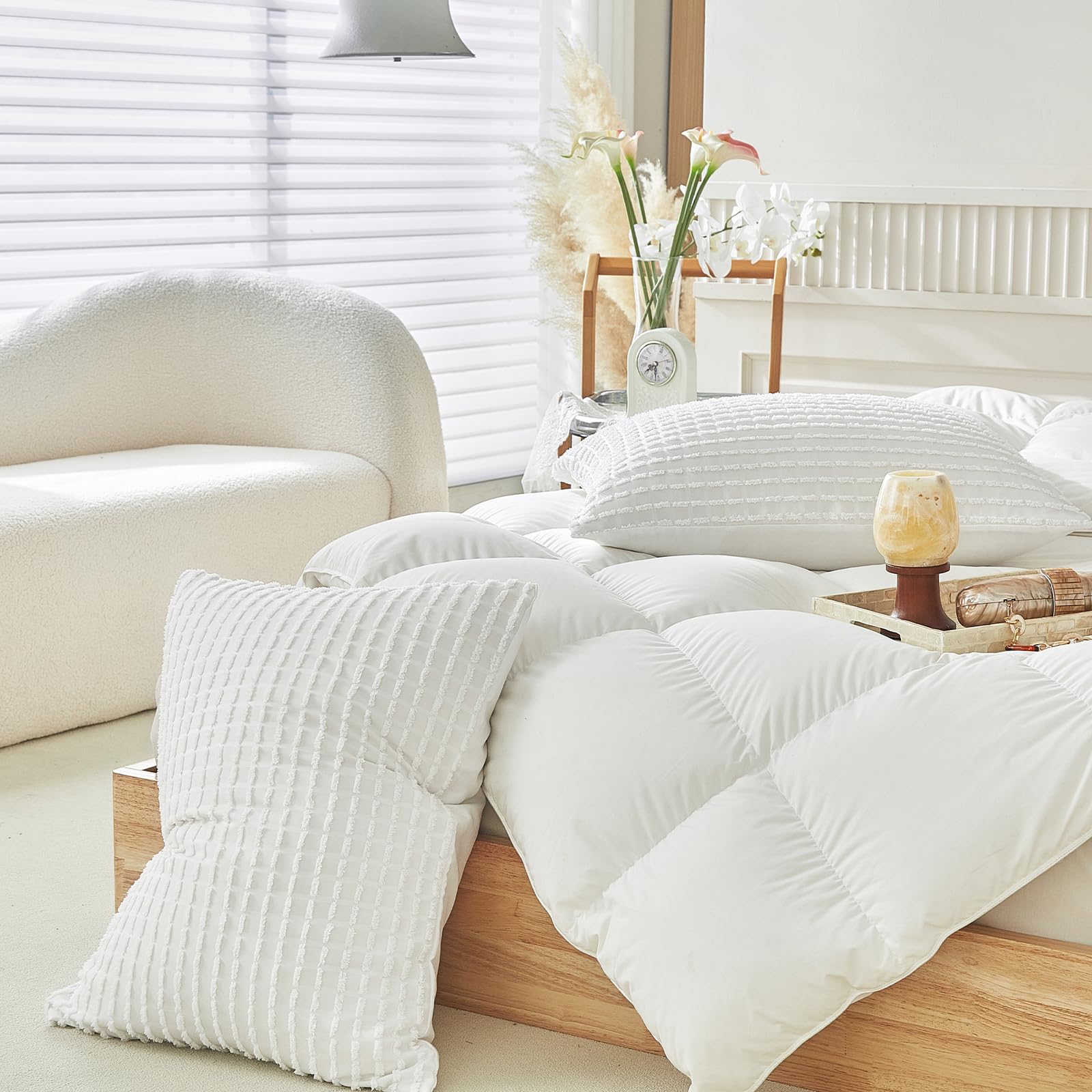 WARMDERN White Pillow Covers King Pillow Cases Soft Microfiber Pillow Cases Set of 2 Boho Textured Pillowcase with Envelope Closure(White, King 20x36 Inches)