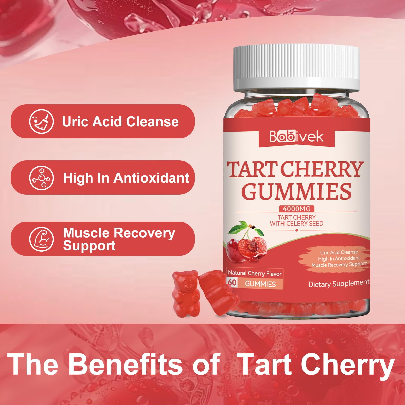 Tart Cherry Gummies with Celery Seed Extract 4000mg, 60 Gummies — Amazon image 3