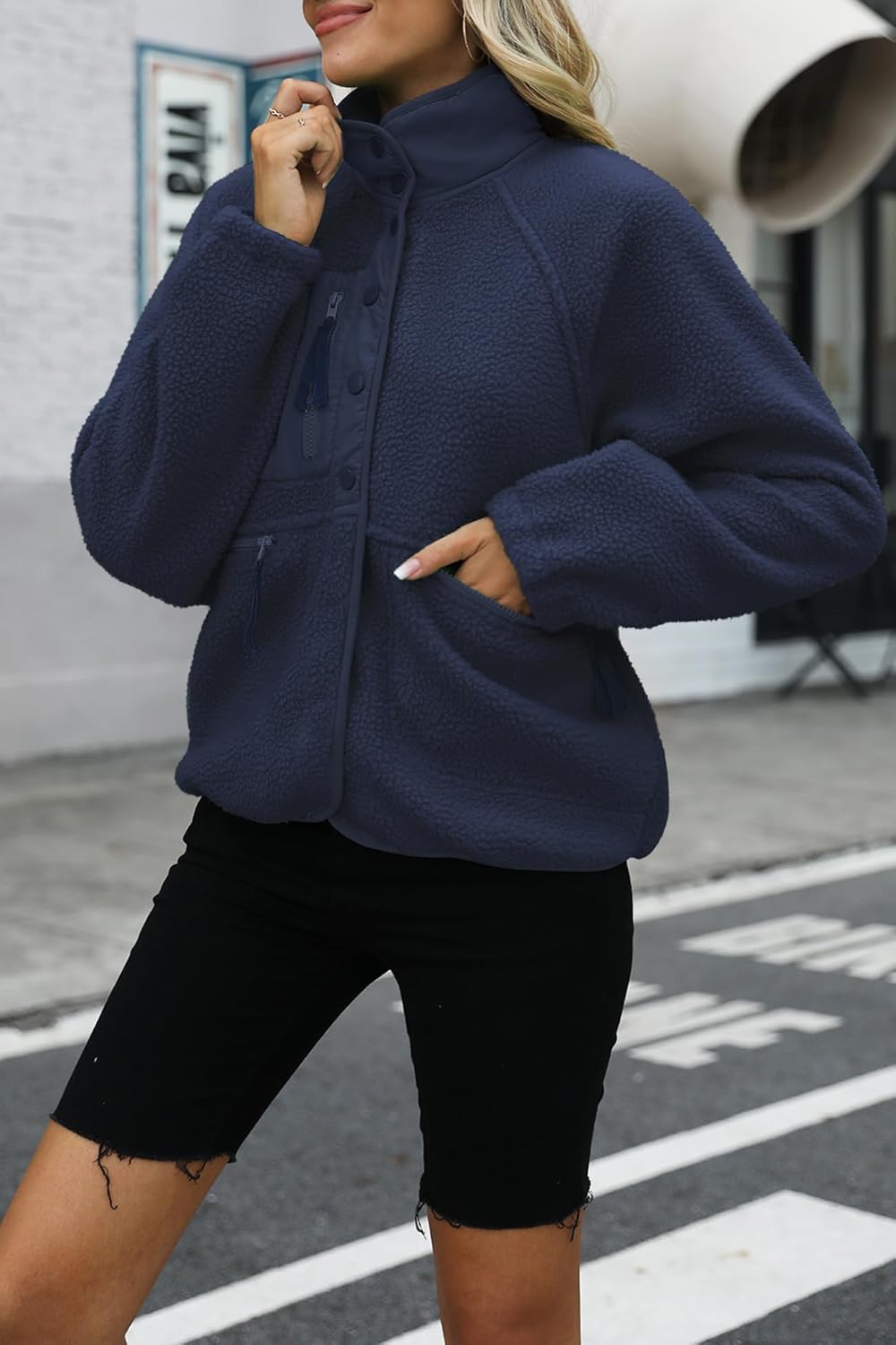 Nirovien Womens Fuzzy Fleece Jacket Button Down Sherpa Coats Casual Winter Warm Outwear with Pockets