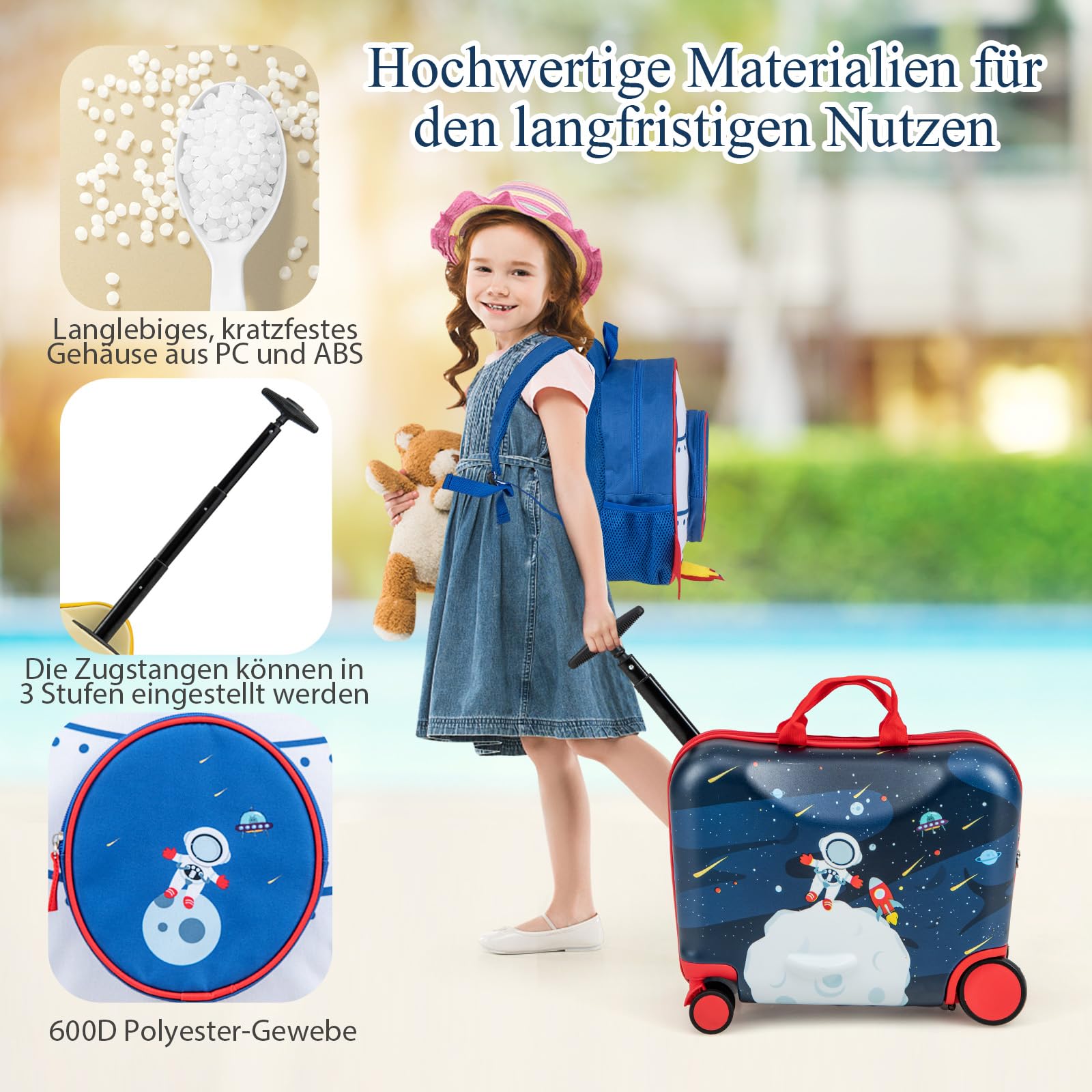 SOARS Kinderkoffer & Rucksack 18”+12”, Reisekoffer mit Rollen & Teleskopgriff, Trolley Kinder, Kindergepäck, Hartschalenkoffer, Kindertrolley für Jungen und Mädchen (Astronaut)