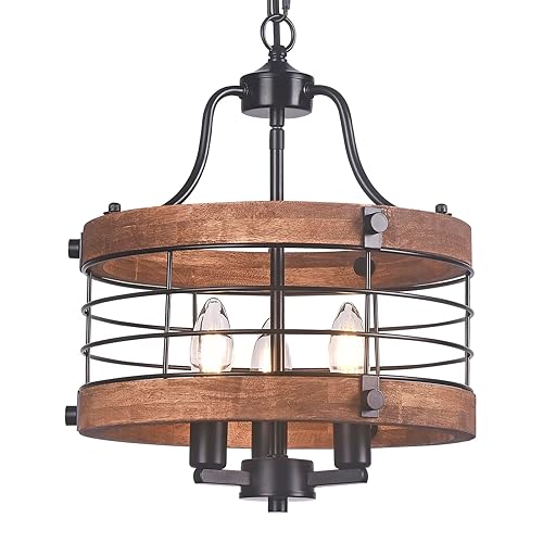 Farmhouse Wood Chandelier Vintage Ceiling Light, Modern Metal & Wooden