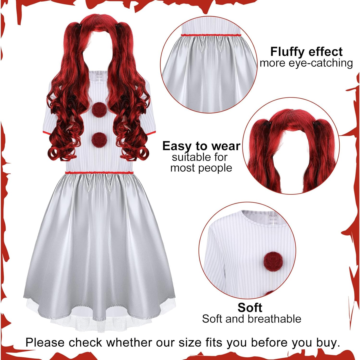 Toulite Halloween Carnevil Clown Costume for Women - Clown Wig Dress Up Costume for Halloween Scary Cosplay Party