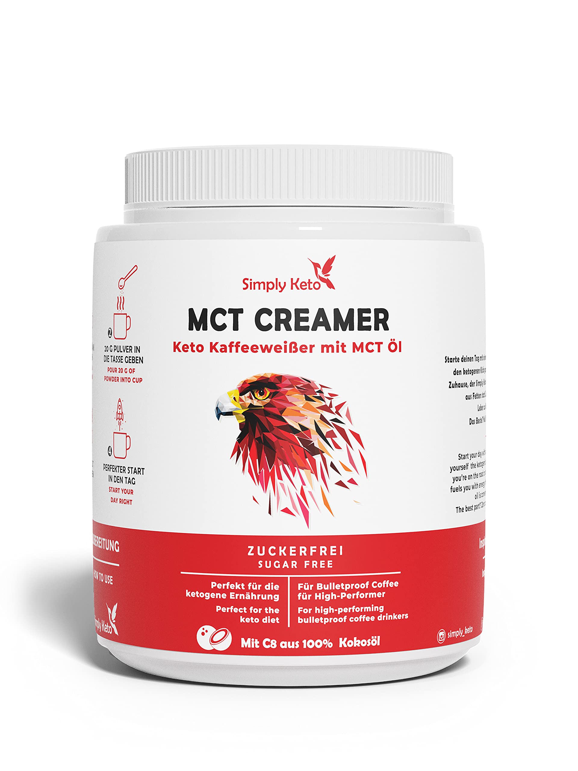Simply Keto Tarro de crema MCT 450g - Crema cetogénica sin azúcar para el café a prueba de balas - Con aceite MCT, aceite de coco y mantequilla de pasto - Optimizado para el rendimiento