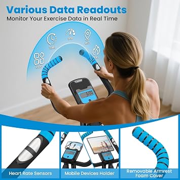 Foldable Exercise Bike, Multifunctional Indoor Stationary Bikes for Home with 8-Level Magnetic Resistance, Quiet Workout Bike with Arm Resistance Bands, LCD Monitor, 300LBS Capacity