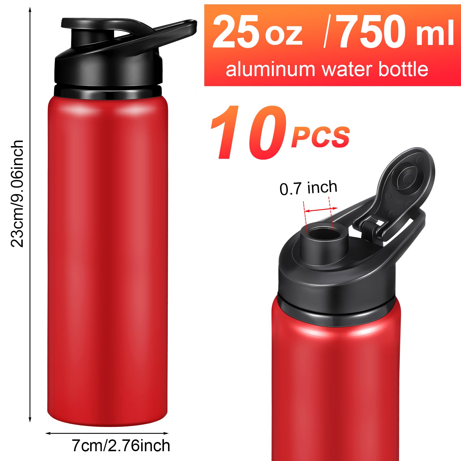 10 Stück Aluminium-Wasserflasche, 680 ml, wiederverwendbare Aluminiumflaschen, leichter Schnappdeckel, Sport-Wasserflasche, Multipack, einfach zu tragen, auslaufsicher, Wandern, Outdoor-Angeln