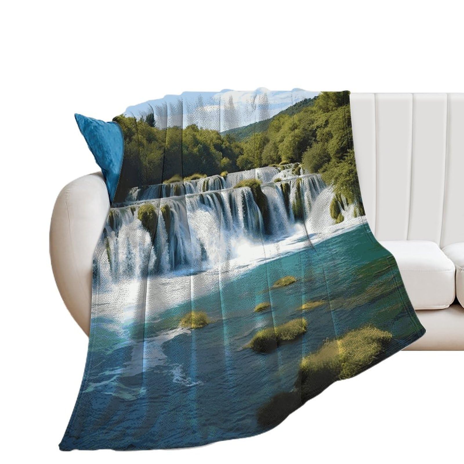 Couverture douce et pelucheuse cascade de Krka, idée cadeau idéale pour femme