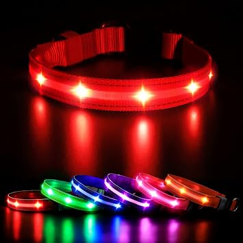 MASBRILL Led Dog Collar, Water-Resistant Lighted Dog Collar with Flashing, Glowing Night Safety Feature - Adjustable