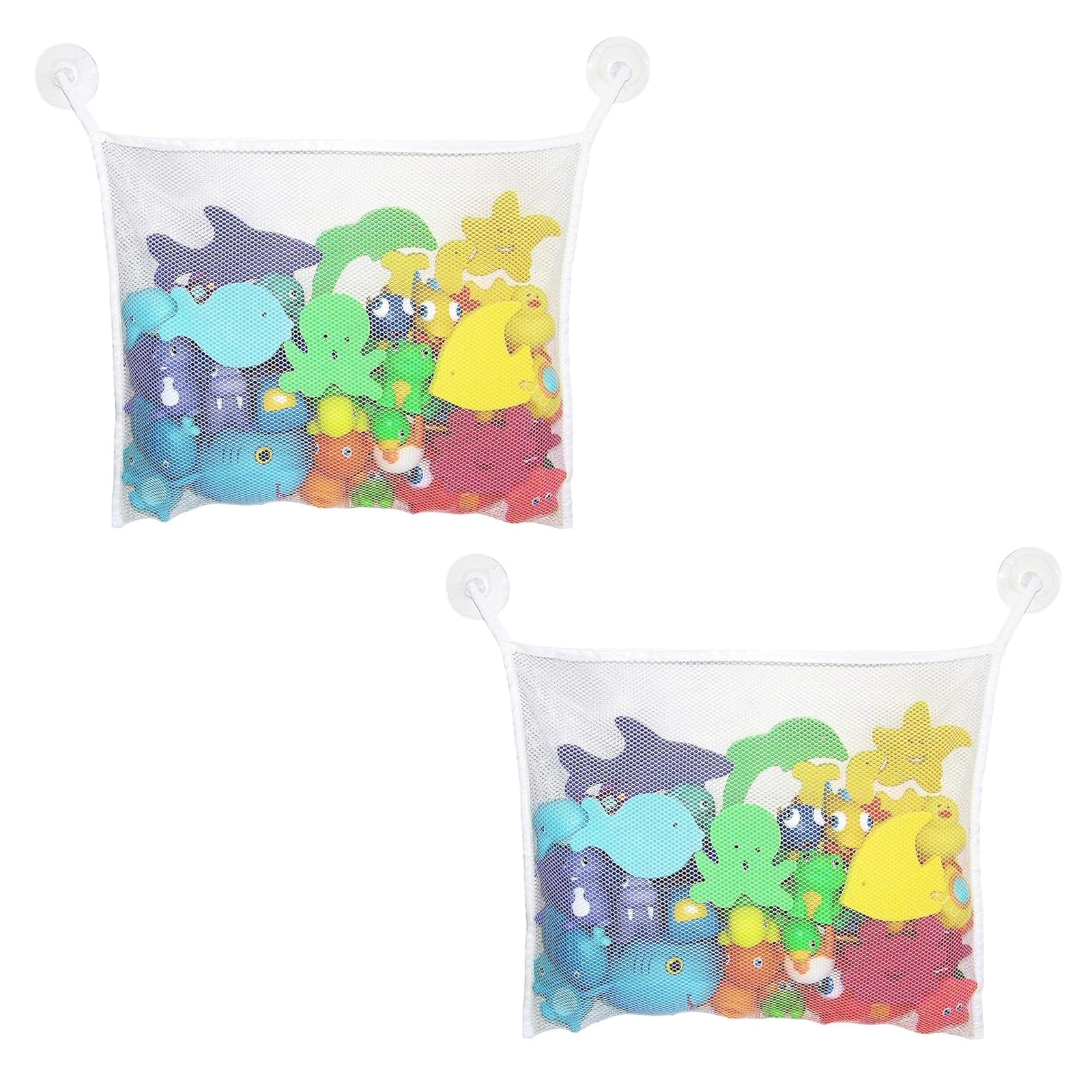 2packBath Toy Storage, Bathroom Toy Storage, Bath Toy Net, Large White Suction Cup Design, 34 x 45 x 2 cm, Organise Bath Toys, Space Saving Solution, Durable Toy Holder, Tidy Bath Time