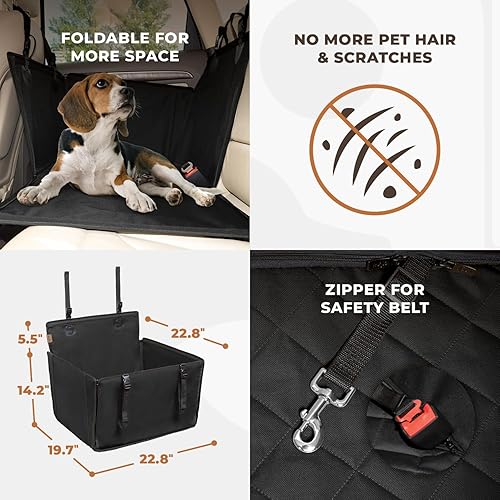 Miniatura 6 de Asiento de automóvil para perro extra estable, asiento de automóvil reforzado para perros de tamaño mediano con 4 correas de sujeción, asiento de