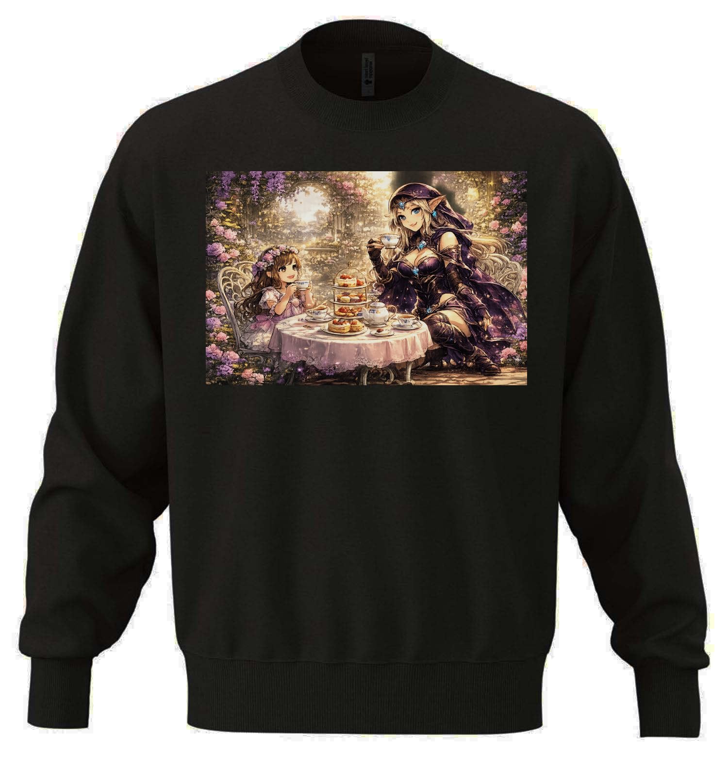 Zaczarowany ogród herbata impreza unisex oversize mieszanka bawełny ciężka bluza czarna
