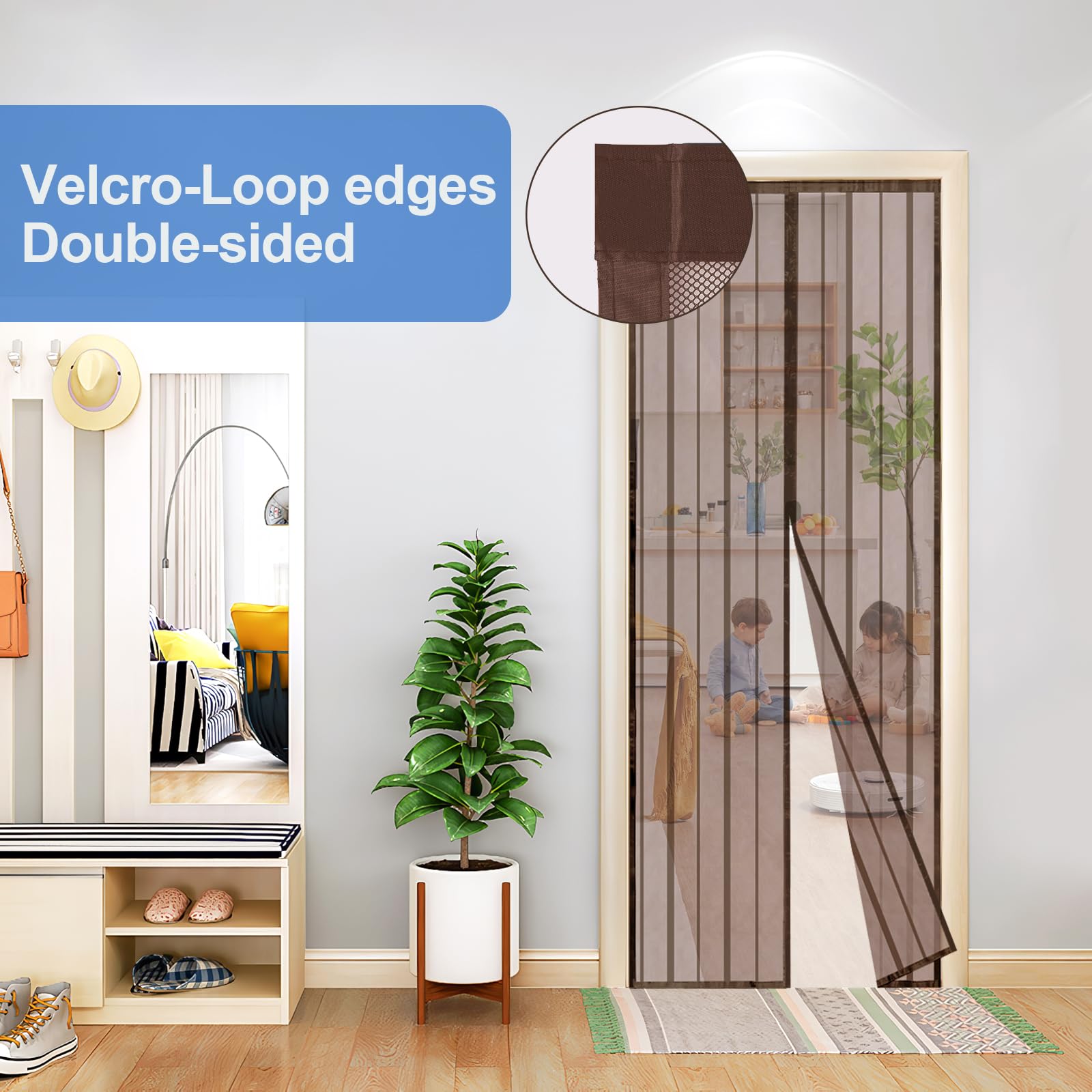 Sekey 140x240 cm Zanzariera Magnetica per Porta, anti Insetti, per Legno, Ferro, Porte in Alluminio, Facile da Installare, Non è Necessario Praticare Fori, Apertura e Chiusura Silenziosa, Marrone