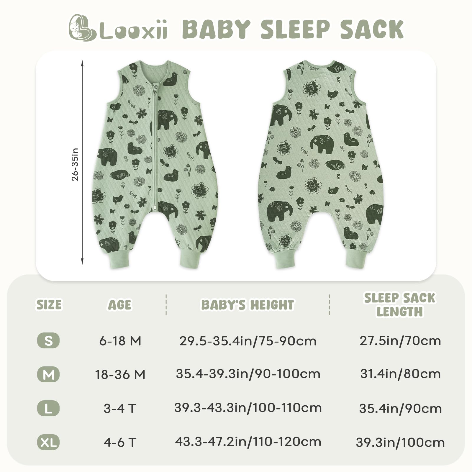 Looxii Schlafsack Baby mit füßen 1.0 Tog Baumwolle BabySchlafsack Herbst Ganzjahres Schlafsack mit Beinen für Kinder 6-18 Monate Jungen Mädchen 70 cm Baby