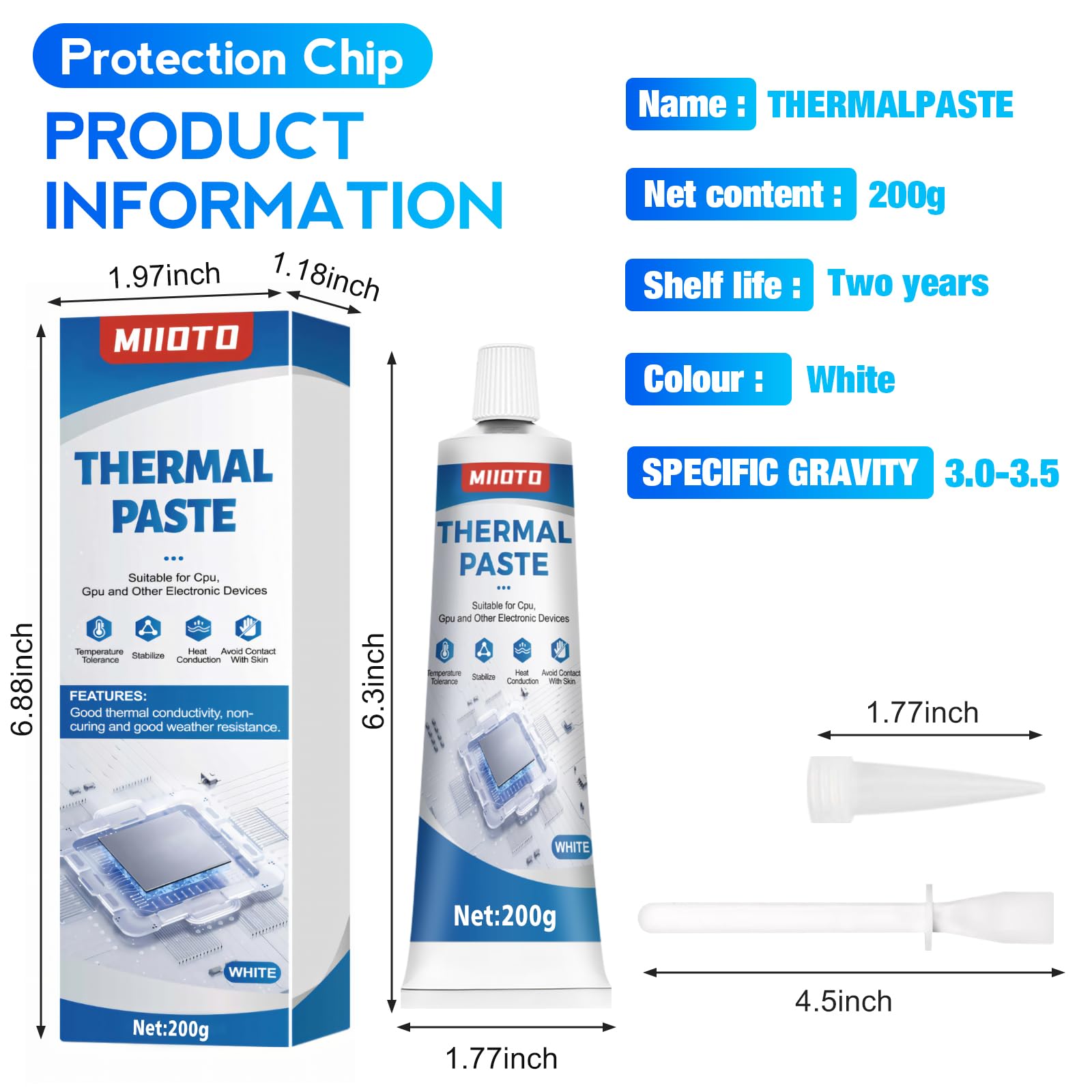 Miioto Thermal Paste, 200g Pâte Thermique Processeur, Pâte Thermique, Résistance à Haute Température, Adaptée aux Réfrigérateur de Camping-Car, Produits électroniques, Refroidissement du Processeur