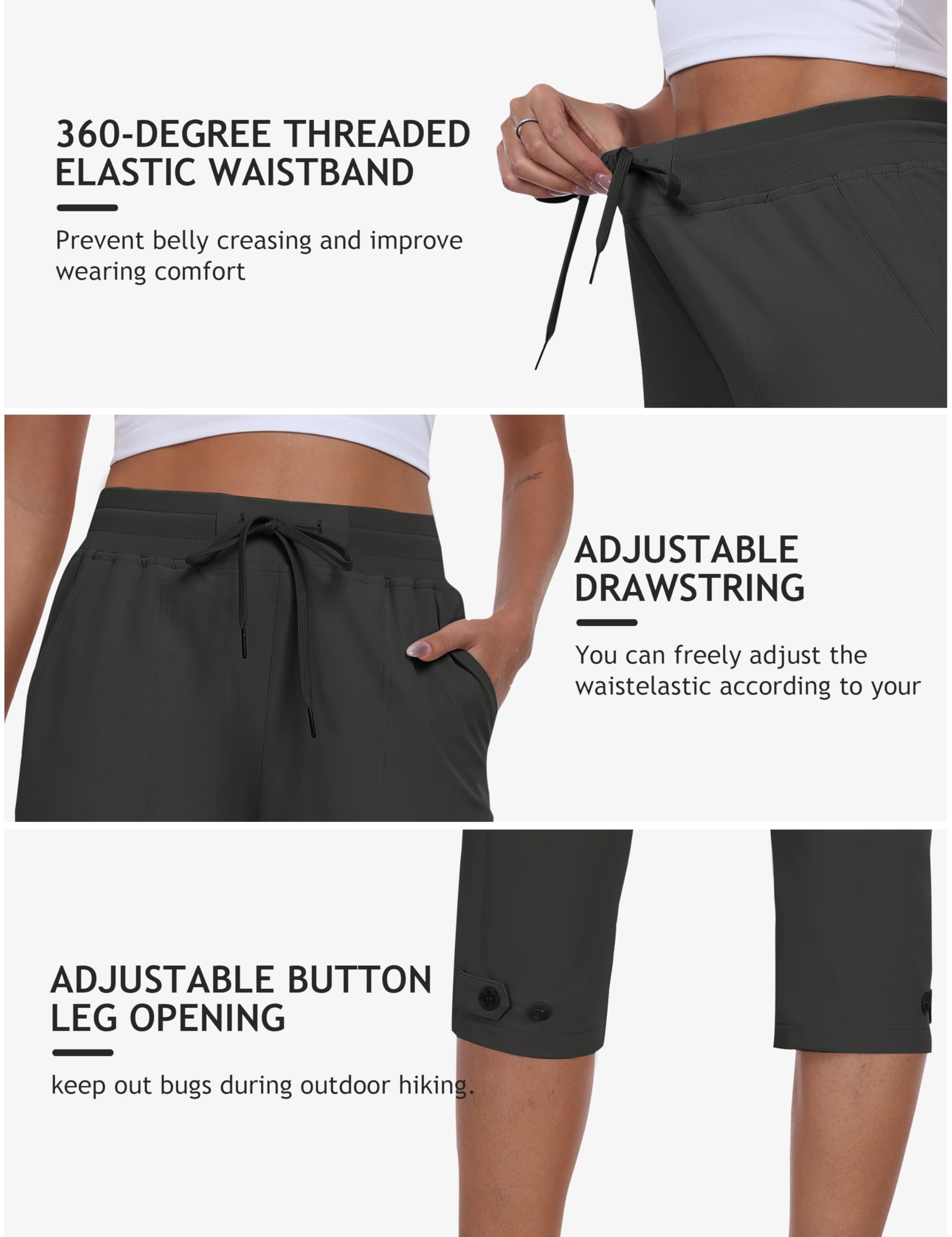 MoFiz Damen Cargo Caprihose 3/4 Wanderhose Leicht Outdoor Cargohose Schnell Trocknend Atmungsaktiv Trekkinghose mit Tasche