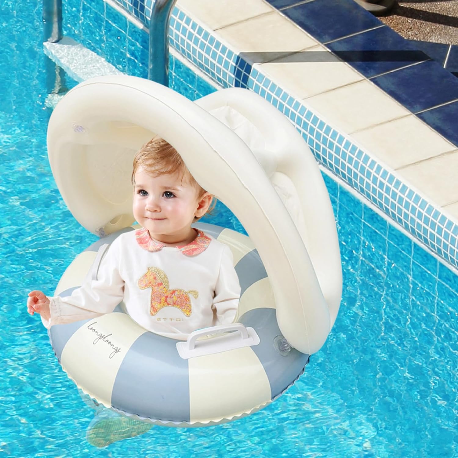 Baby Float with Canopy, Inflatable Soft Comfortable Thicken Safe Baby Swimming Float with Detachable Canopy & Handle for Girls Boys 0-4 Years, Blue