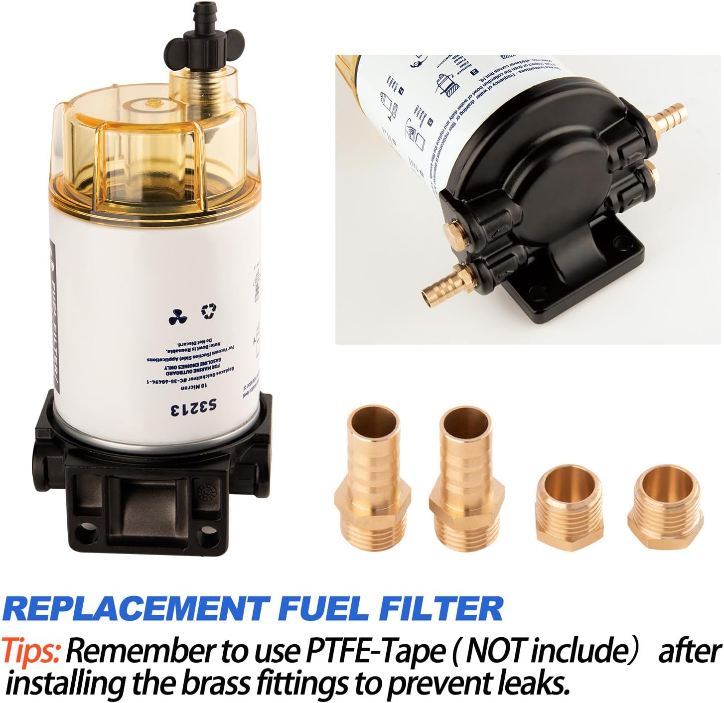 Fuel Filter,Boat Fuel Filter Kit Marine Fuel Water Separating Filter 10 Micron Filter S3213 Marine Engine Fuel Water Separator 3/8 Inch Fuel Filter for Marine Outboard Motor Mercury Yamaha Replaces