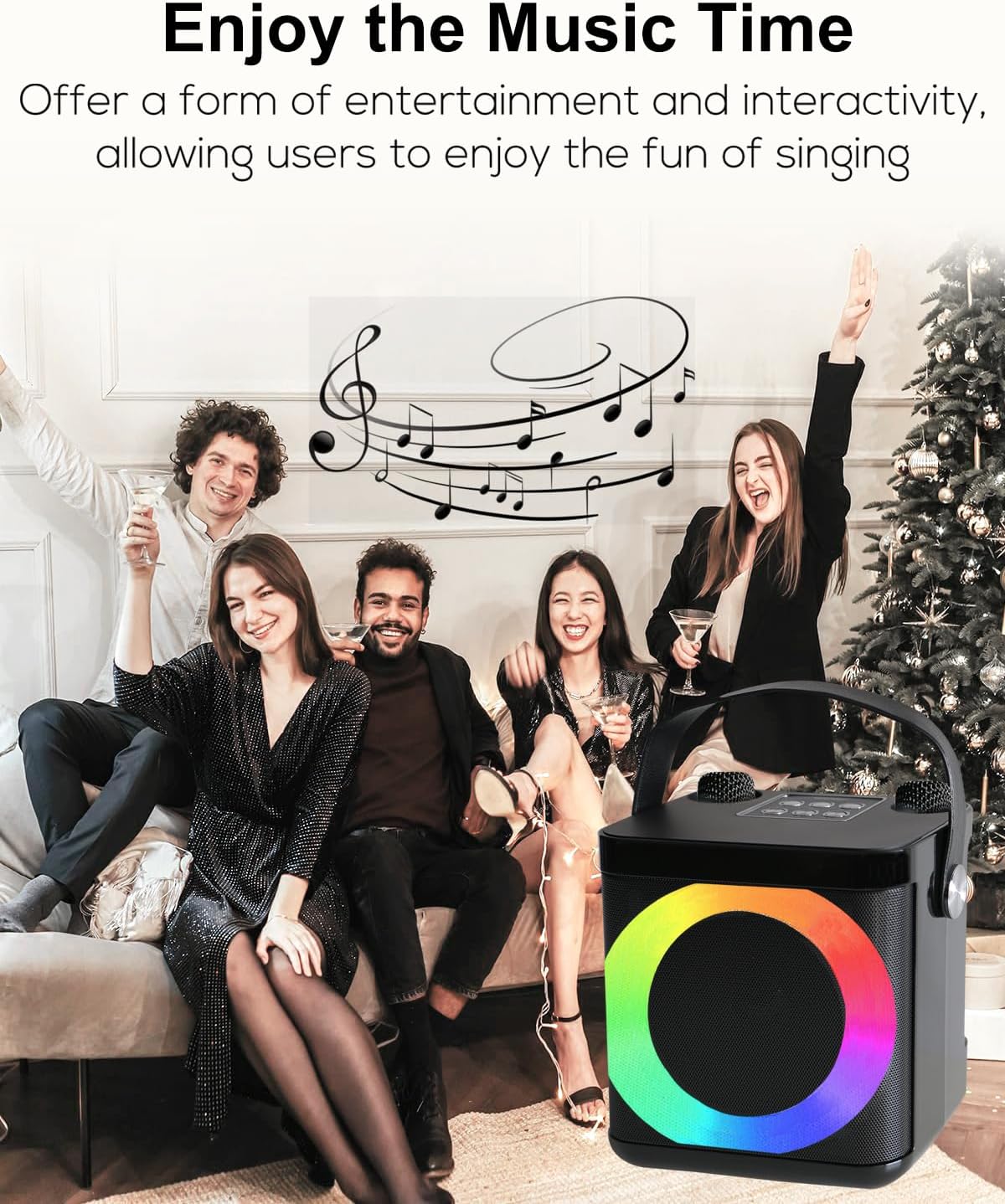 Mini Karaoke Machine, Portable Bluetooth Karaoke Speaker for Kids Adults, Unique Singing Machine with 2 Wireless Microphones Storage Hole, Ideal Gifts for Girls Boys (MMF-307B) - Image 5