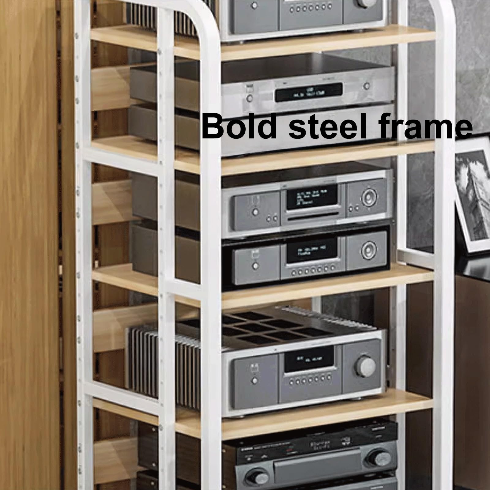Stojak AV, Wieża na Sprzęt Audio, Stojak Audio, Stojak na Sprzęt Audio Wytrzymały z Drewna Konstrukcyjnego + Stal 2 Rozmiary 3 Kolory(Black+black,3 layer)