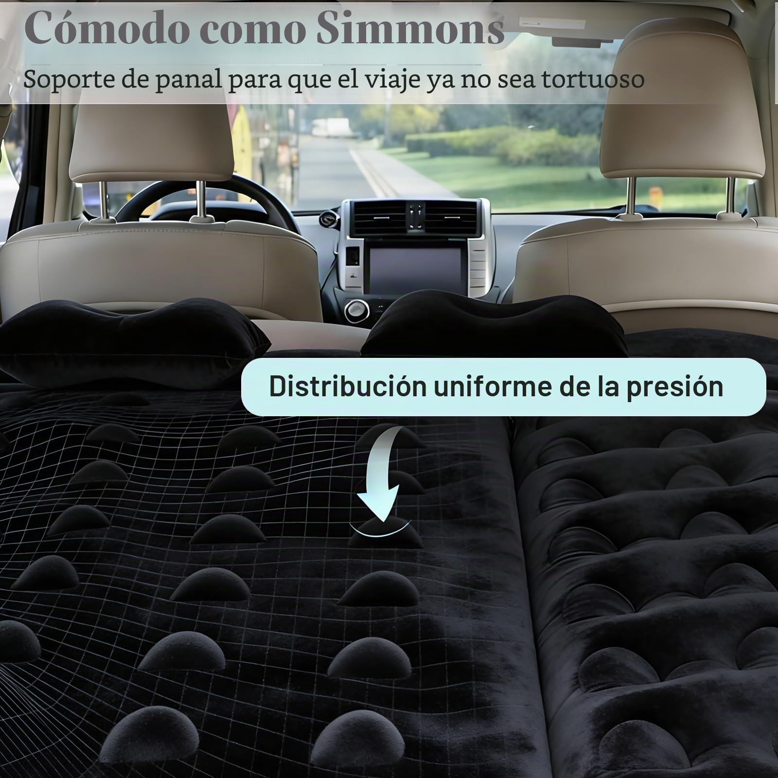 Colchón de Aire SUV para Cama, colchón Inflable para Asiento Trasero de camión, colchón de Aire Plegable con Superficie Aterciopelada y,Cama de Aire portátil para e (Black)