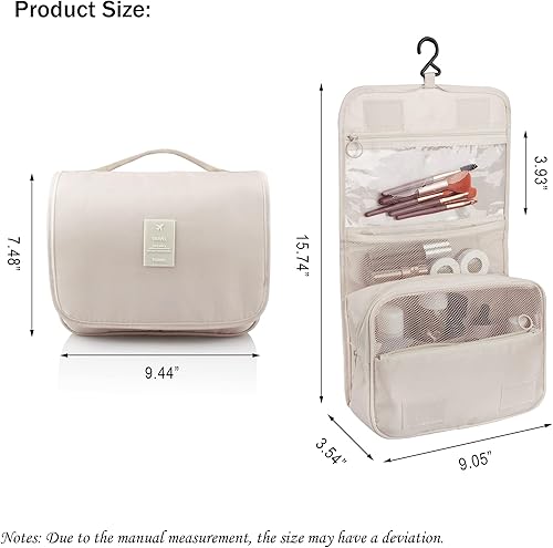 Miniatura 2 de Neceser colgante, organizador de viaje de gran capacidad para artículos de tocador, tela Oxford impermeable, bolsa de cosméticos de viaje con gancho