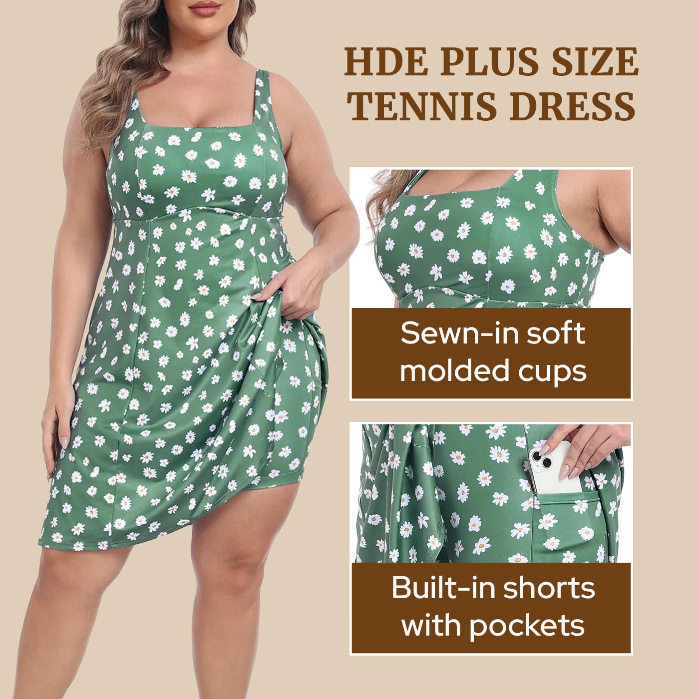 HDE Damen-Tenniskleid, Übergröße, mit integrierten Shorts und BH