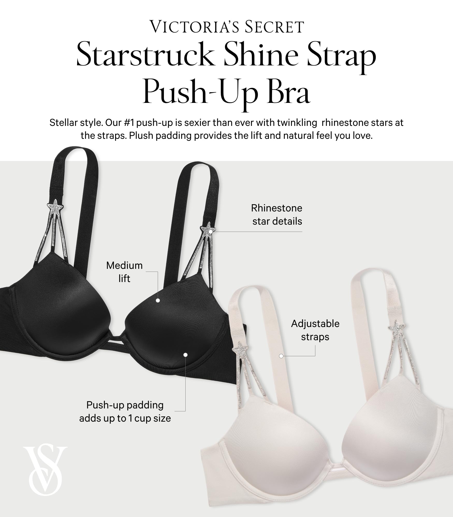 Victoria's Secret Sujetador push-up muy sexy, añade 1 talla de copa, acolchado, tirantes sexy, sujetadores para mujer, colección muy sexy (32A-36DD)