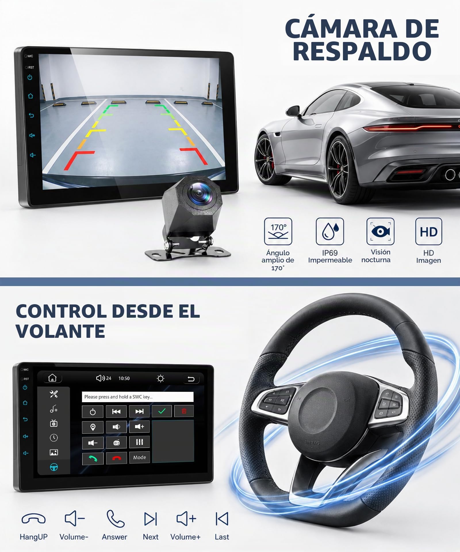 Rimoody Radio Coche para Mercedes Benz Smart Fortwo 451 2005-2010 Carplay Inalámbrico, 9 Pulgadas Touchscreen, Android Auto, Mirror Link, Bluetooth, FM/RDS, DSP, Controles al Volante Cámara Trasera
