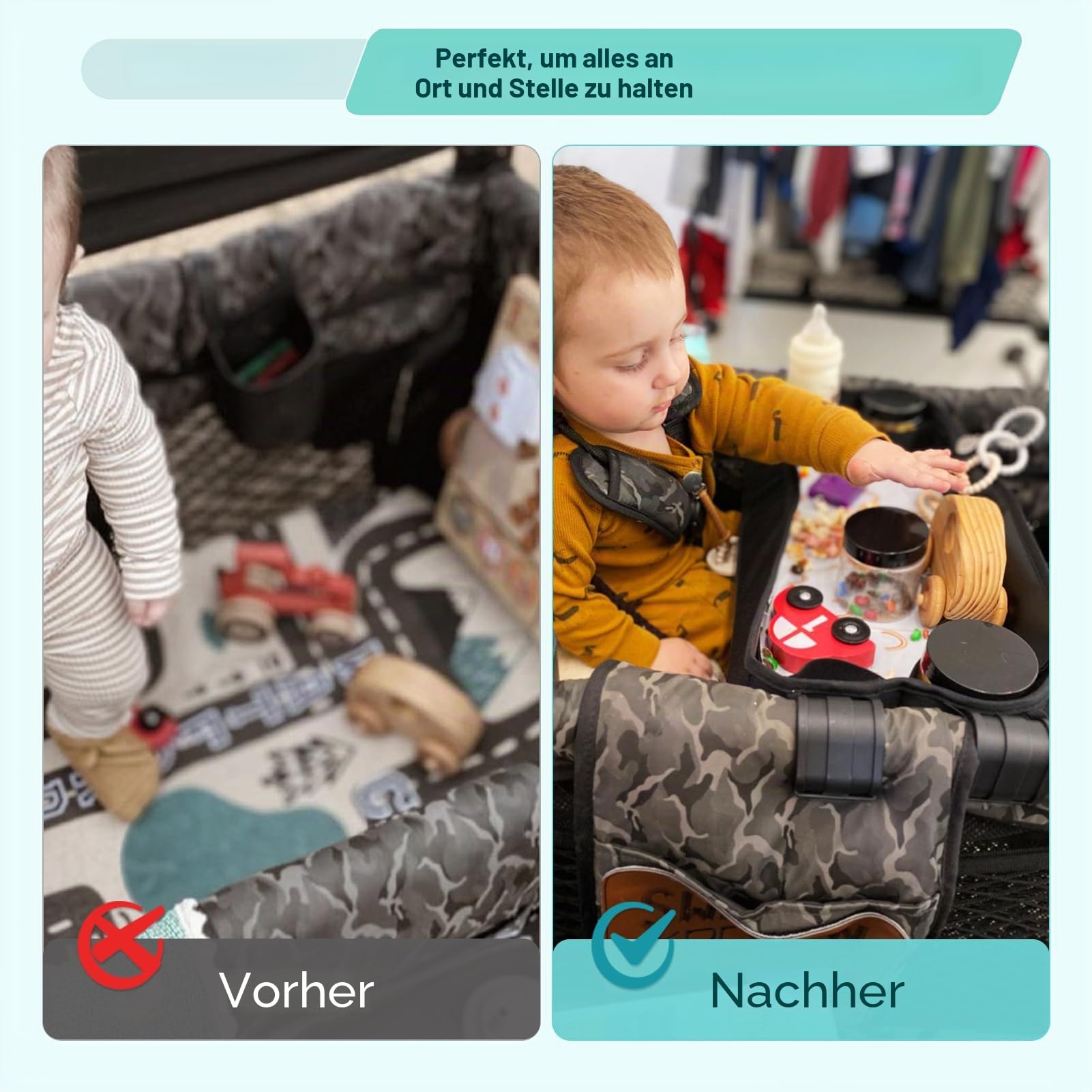 Doppelseitiges Kinderwagen-Tablett für Wonderfold Wagon, Kinder-Snacks und Aktivitäten, Kunstleder-Seiten zum Essen, 4 Getränkehalter, W4-Zubehör, einfach zu bedienen und zu reinigen, für unterwegs