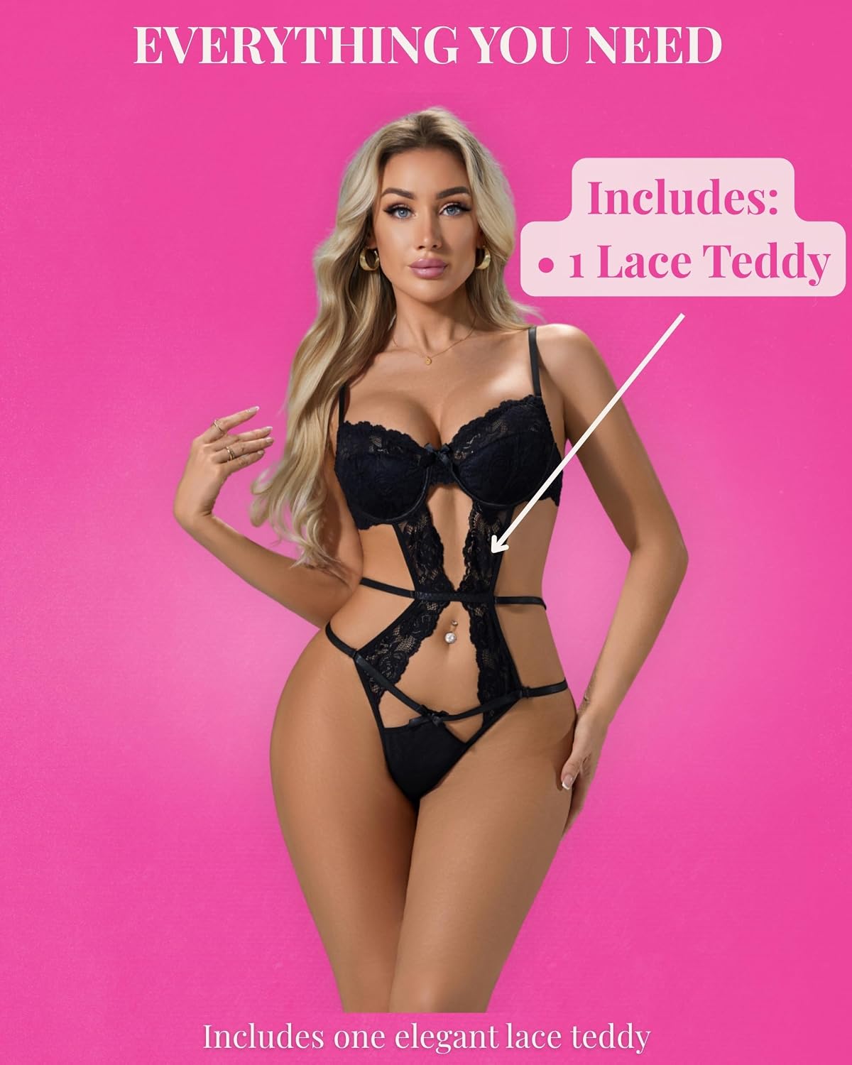 Premium Lace Teddy Lingerie for Women, Elegant Cutout Bodysuit with Floral Lace Design