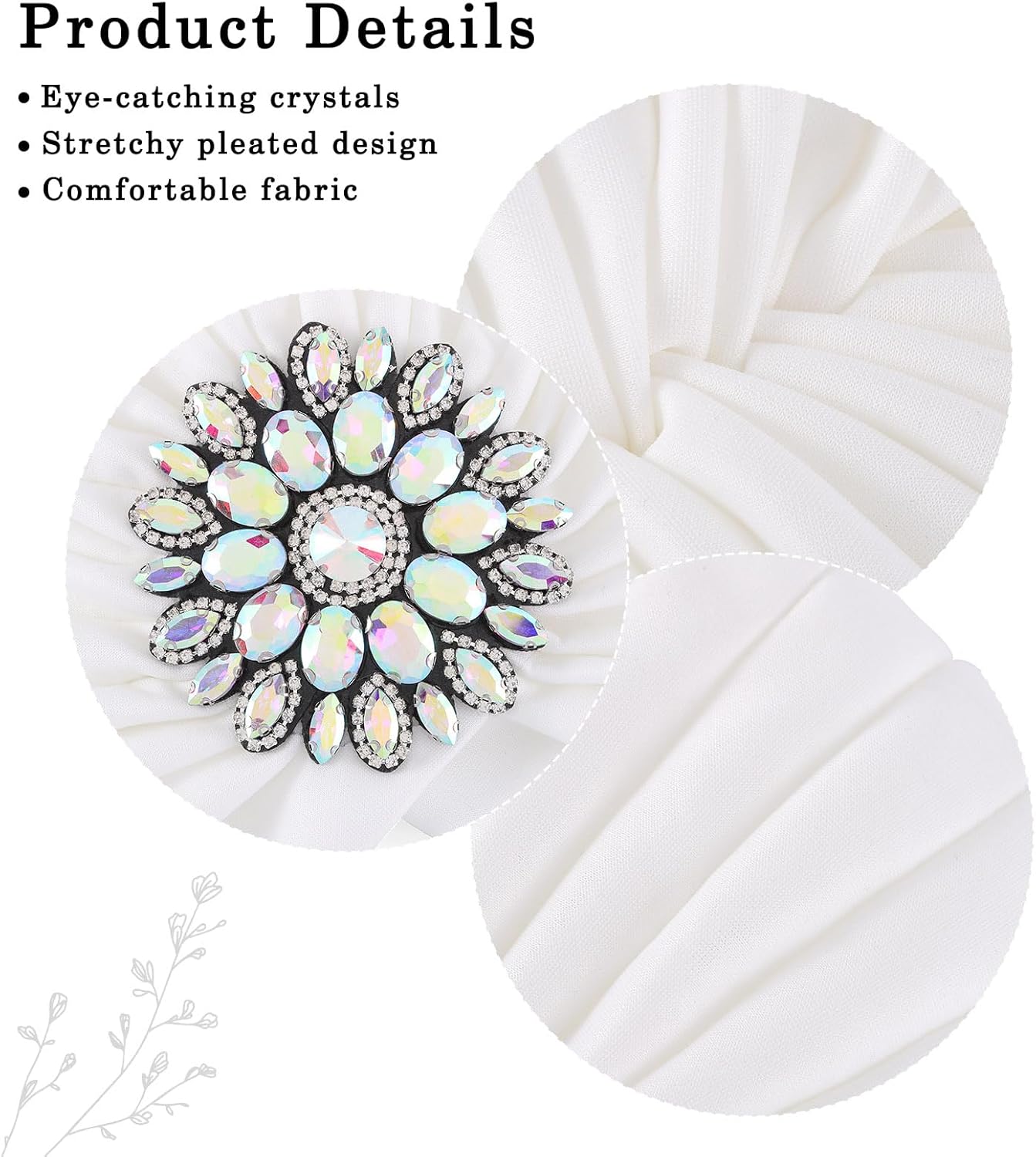 Bohend Rhinestone Turban Hat for Women Stretch Headwarp Pre Tied Head Cover Bonnet Muslim Crysta Pleated Headscarf Hat - Image 4