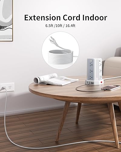 Miniatura 7 de SMALLRT Power Tower - Protector de sobretensiones, cable de extensión de 10 pies con 12 tomas de corriente alterna múltiples, 4 USB (1 USB C),