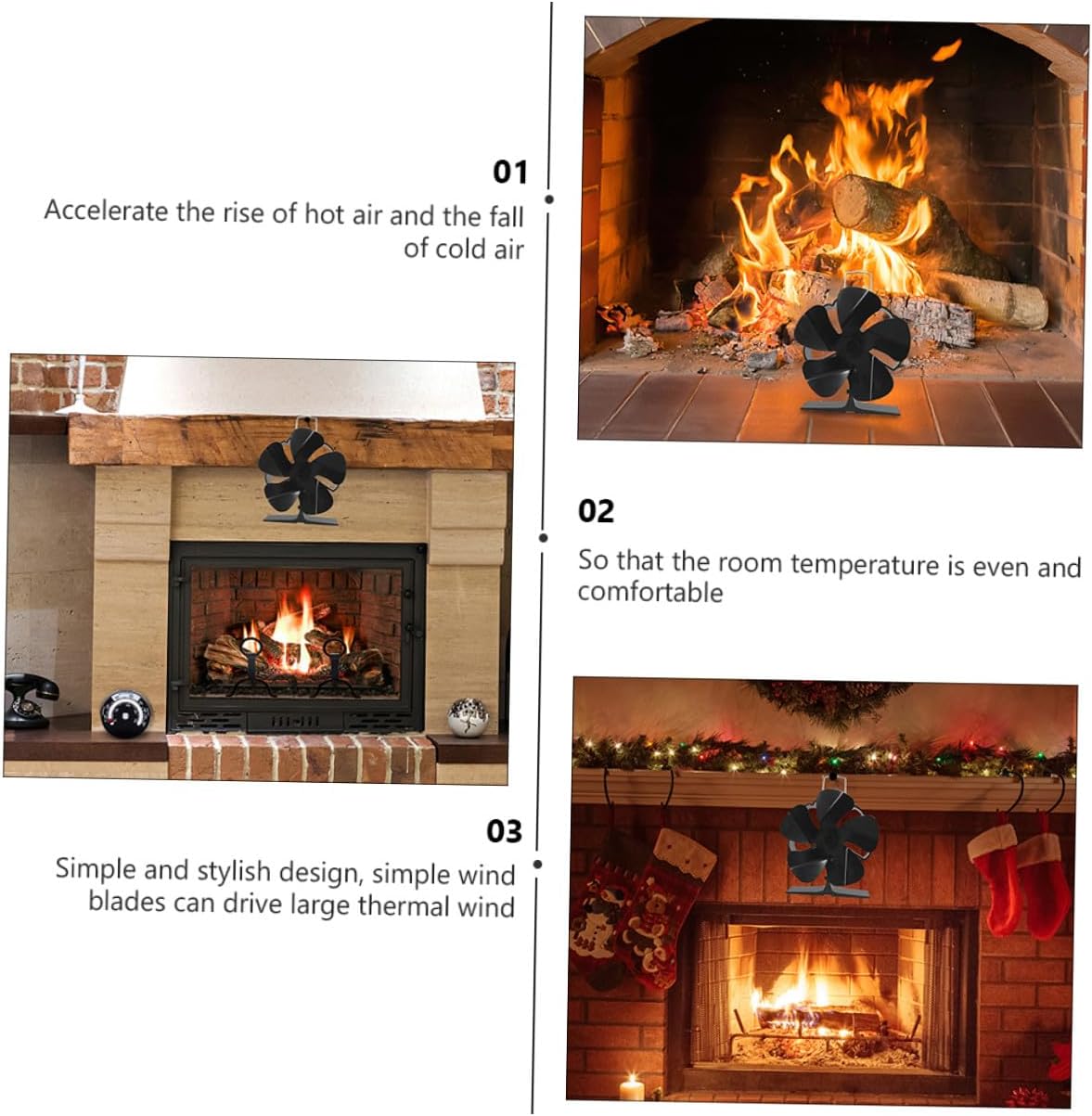 Mini 5-blade Silent Thermal Stove Fan Heat Powered Fireplace Blower for Wood Burning Stoves, Black Compact Fan for Home Heating Efficiency