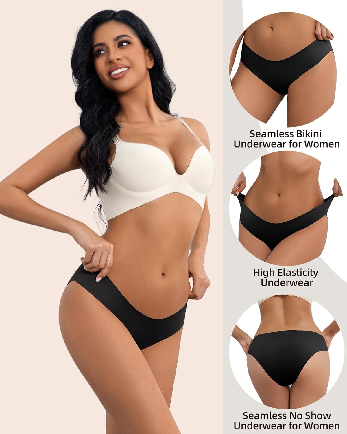 Womens Seamless Underwear No Show Stretch Bikini Panties No Panty Line Invisibles Hipster Briefs Soft Silky 6 Pack - Image 3