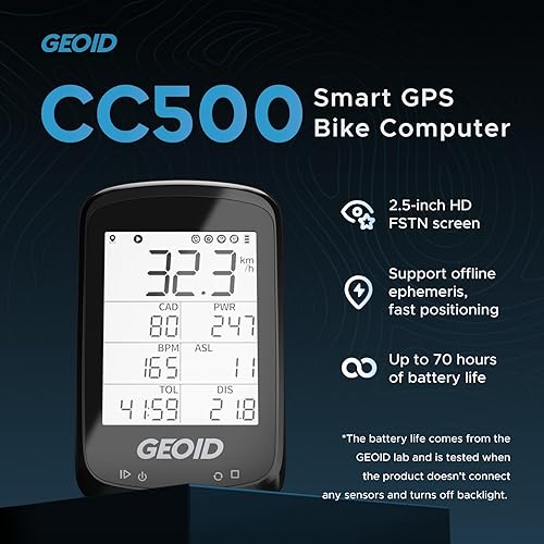 Miniatura 2 de GEOID CC500 Bike Computer GPS, velocímetro inalámbrico para bicicleta, ANT+ Bluetooth 2.5 pulgadas Bicicleta, IPX6 impermeable ciclismo computadora