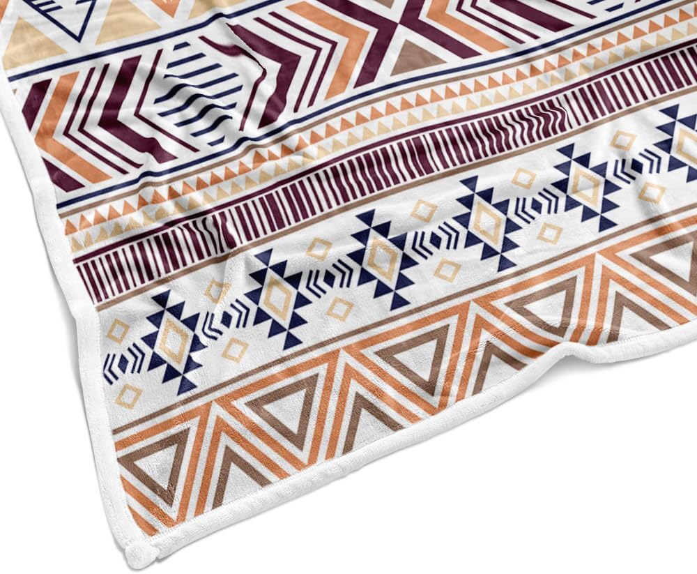Boho Aztec Throw Blankets - Beige Orange Boheiman Throws Printed Flannel Geometric for Couch, Western Decorative Farmhouse Aztec Southwest Native Tribal American Blanket for Bed, 50X60in